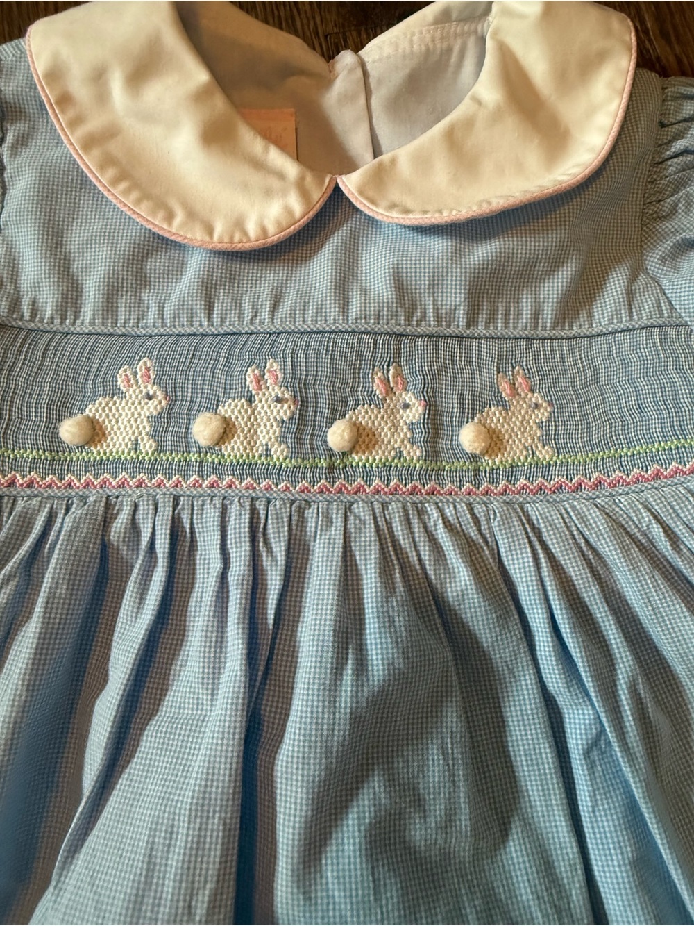 Light Blue Smocked Bunny Dress with White Peter Pan Collar — Kids Formal - Picture 2 of 4